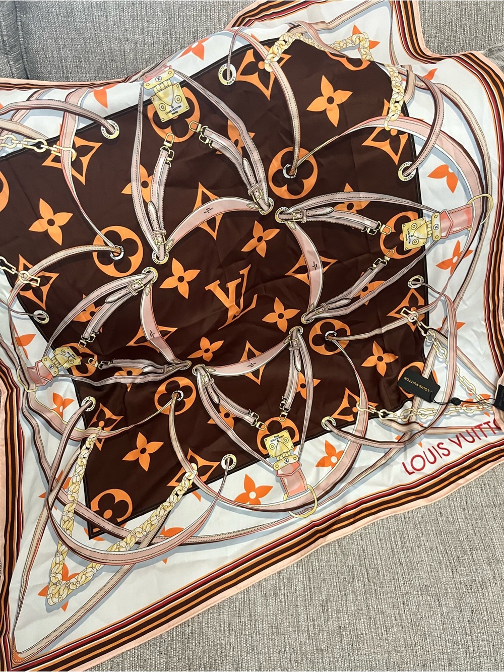 Louis Vuitton Brown & Orange Monogram Silk Square Scarf